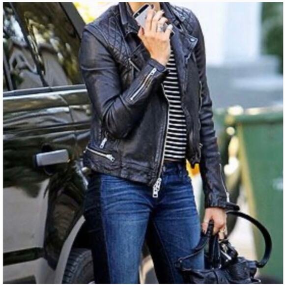 AllSaints Conroy Quilted Leather Zip Biker Jacket Black Asymmetric Size 4 - Picture 2 of 11